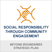 A graphic icon representing social responsibility through community engagement from the Beyond Borders strategic plan