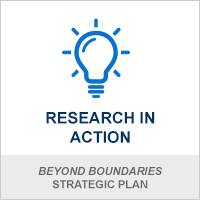 A graphic icon representing research in action, from the Beyond Borders strategic plan