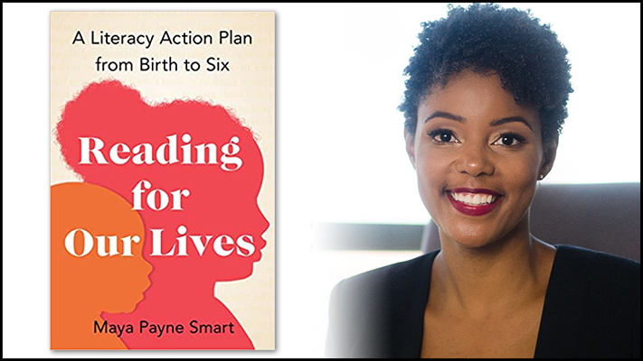 Maya Payne Smart and her book cover for "Reading for our Lives"