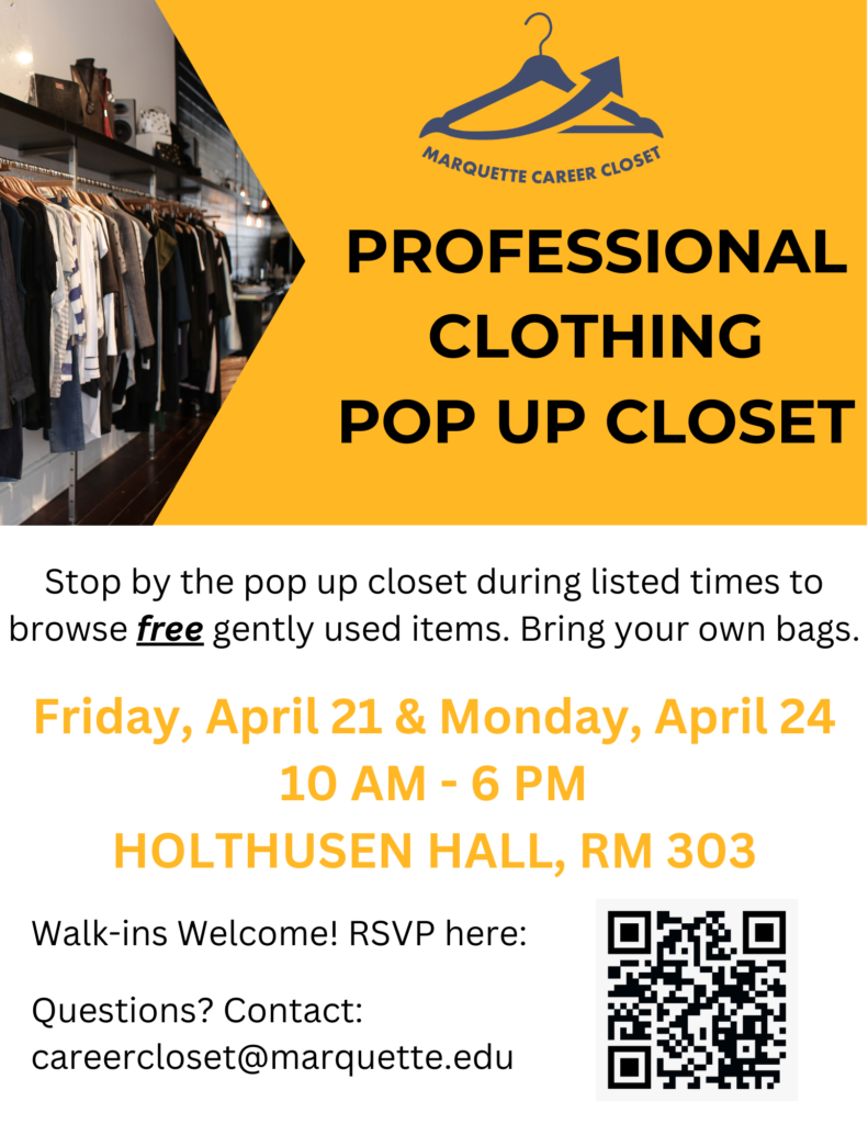 Marquette Career Closet pop up, April 21, 24 | Marquette Today