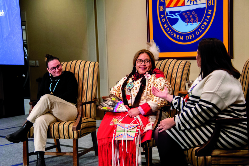 Alex Gambacorta, Fannie Cliff and Dr. Samantha Majhor talk during the Opening the Archives presentation by Gambacorta.