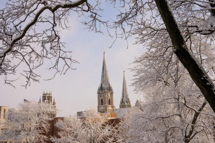 Church of the Gesu covered in snow