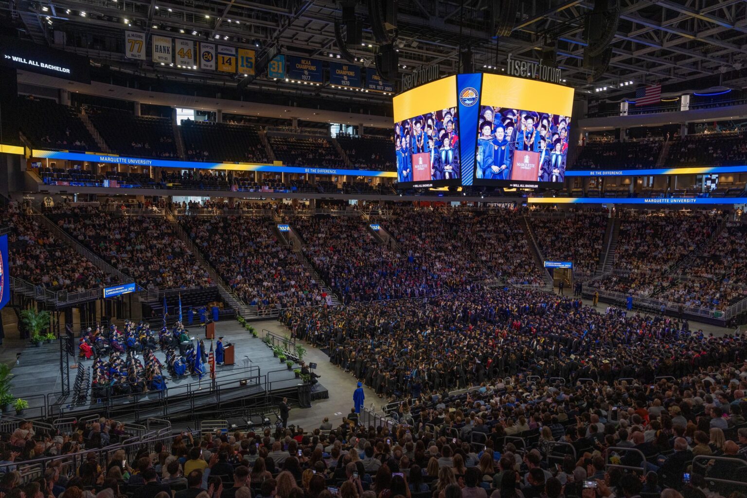 Fiserv Forum during the 2024 undergraduate Commencement ceremony.