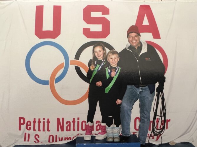 Professor Jeff Brand coaching young speed skater Jordan Stolz