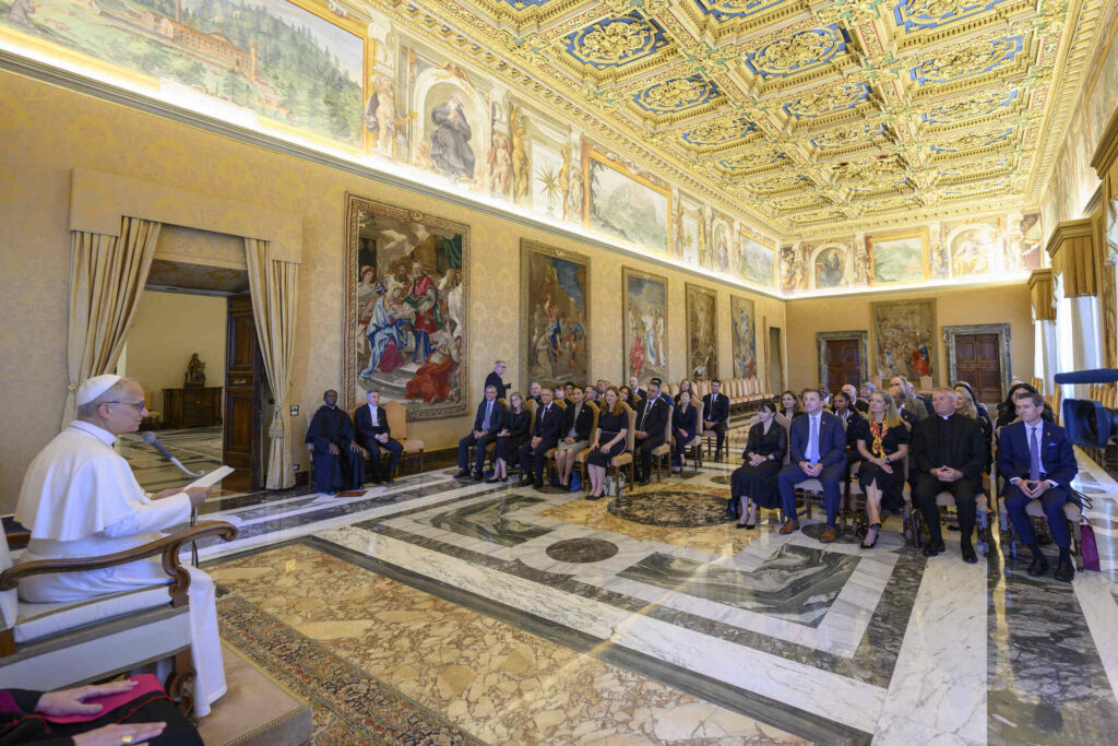 Pope Leo talking to the AJCU Presidents.