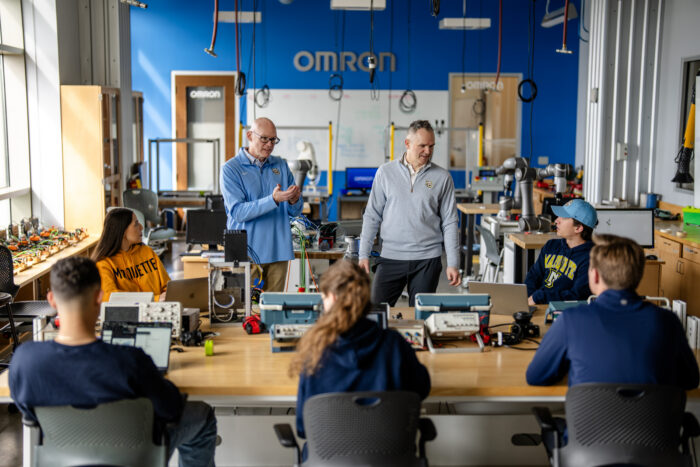Phil and Marko teaching in the Omron Lab.